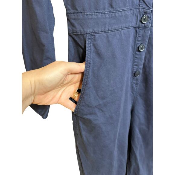 OUTERKNOWN S.E.A. Long Sleeve Navy Linen Cotton Blend Utility Jumpsuit - XS - Picture 5 of 13